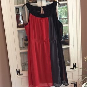 Red/Gray/Black scoop neck dress